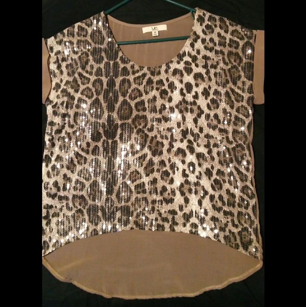 Ya Los Angeles Med Leopard Sequined Sheer Back Top